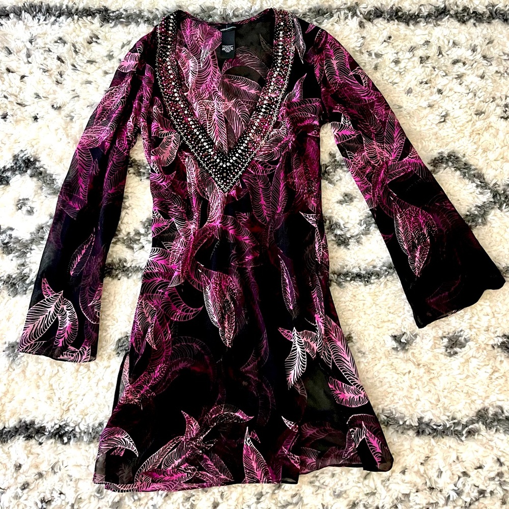 💜Black and purple beaded sheet swim coverup